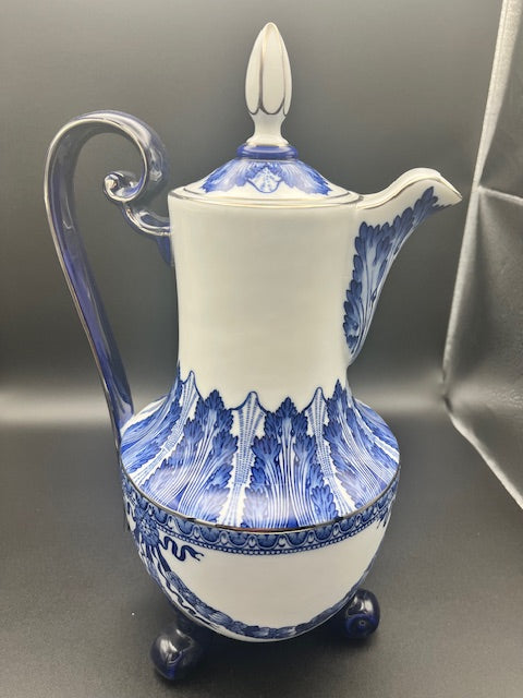 Bombay Company Large Blue & White Footed Coffee/Tea Pot